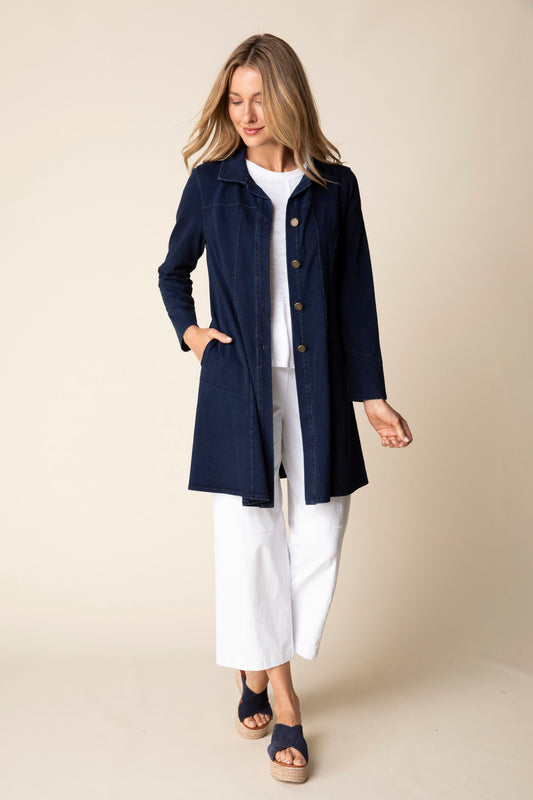 2026 Stonewash Cotton Knit London Jacket in Denim by Habitat Clothing - Maine Yarn & Fiber Supply
