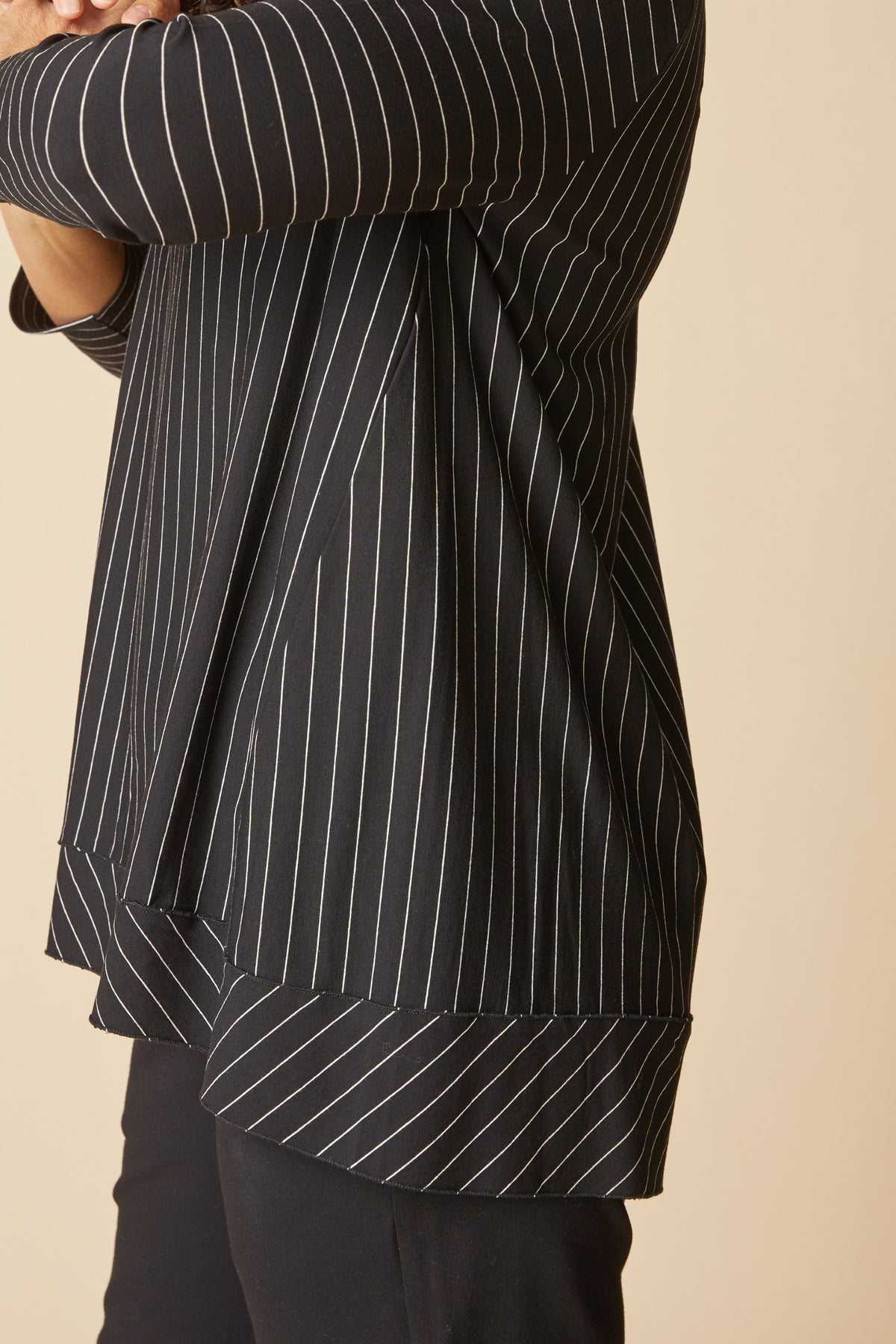 Core Travel Knit Stripe Pleat Back Tunic in Black by Habitat Clothing
