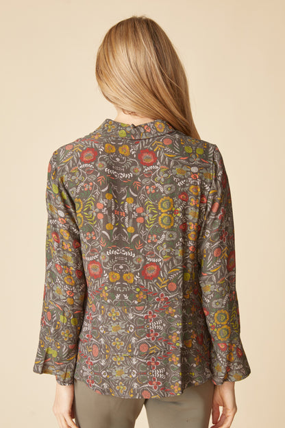 AAAAAA Rayon Crepe Garden Flounce Shirt in Olive by Habitat Clothing - Maine Yarn & Fiber Supply