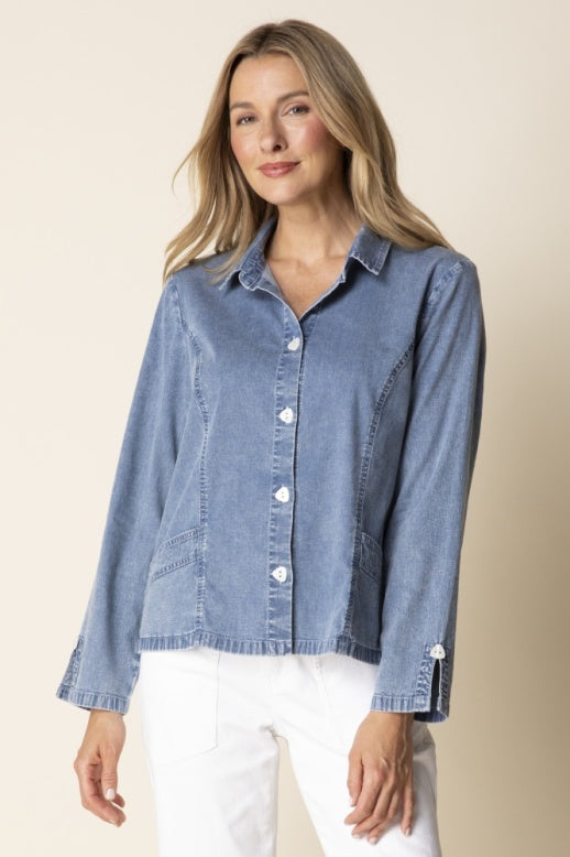 2026 Perfect Travel Shirt Jacket in Light Denim by Habitat Clothing - Maine Yarn & Fiber Supply