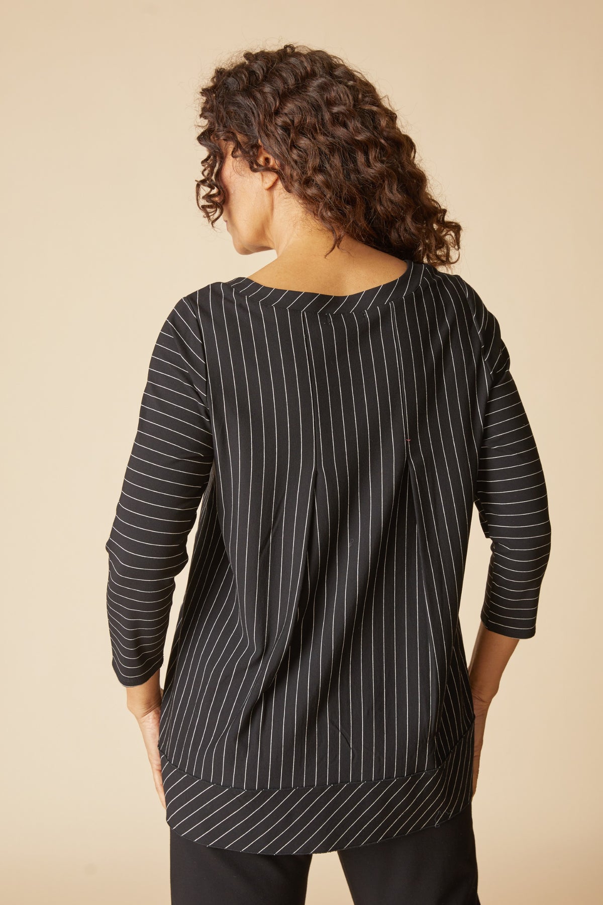 Core Travel Knit Stripe Pleat Back Tunic in Black by Habitat Clothing