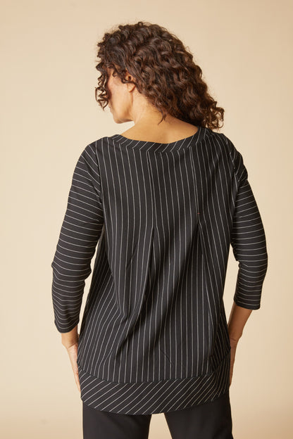 Core Travel Knit Stripe Pleat Back Tunic in Black by Habitat Clothing