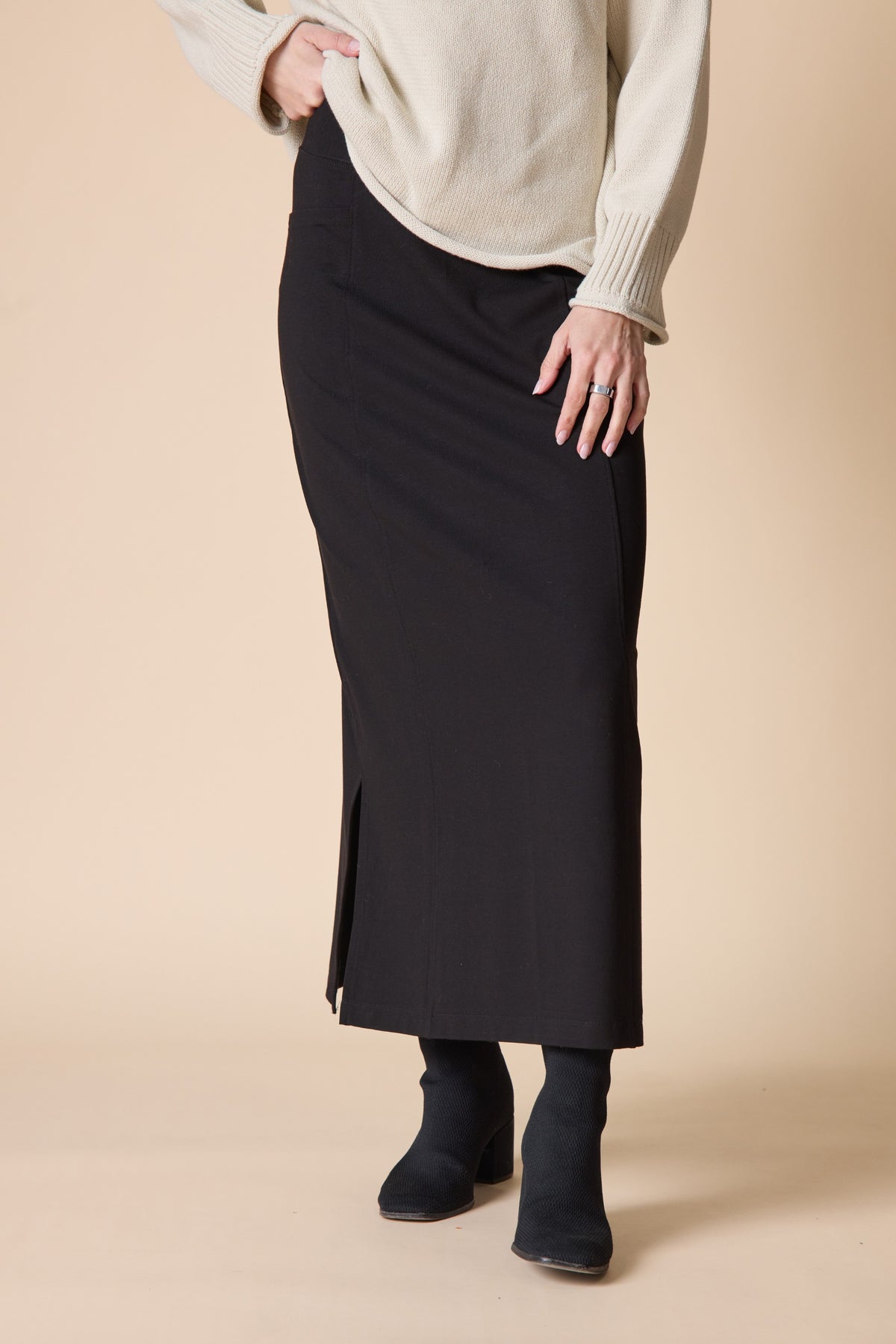 2026 Core Travel Knit Straight Skirt in Black by Habitat Clothing - Maine Yarn & Fiber Supply