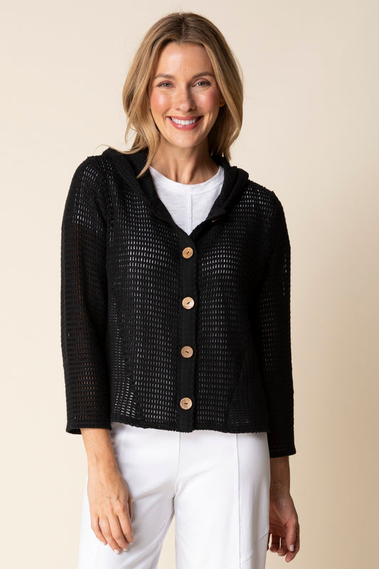 Summer Breeze Cardigan with Hood in Black by Habitat Clothing - Maine Yarn & Fiber Supply