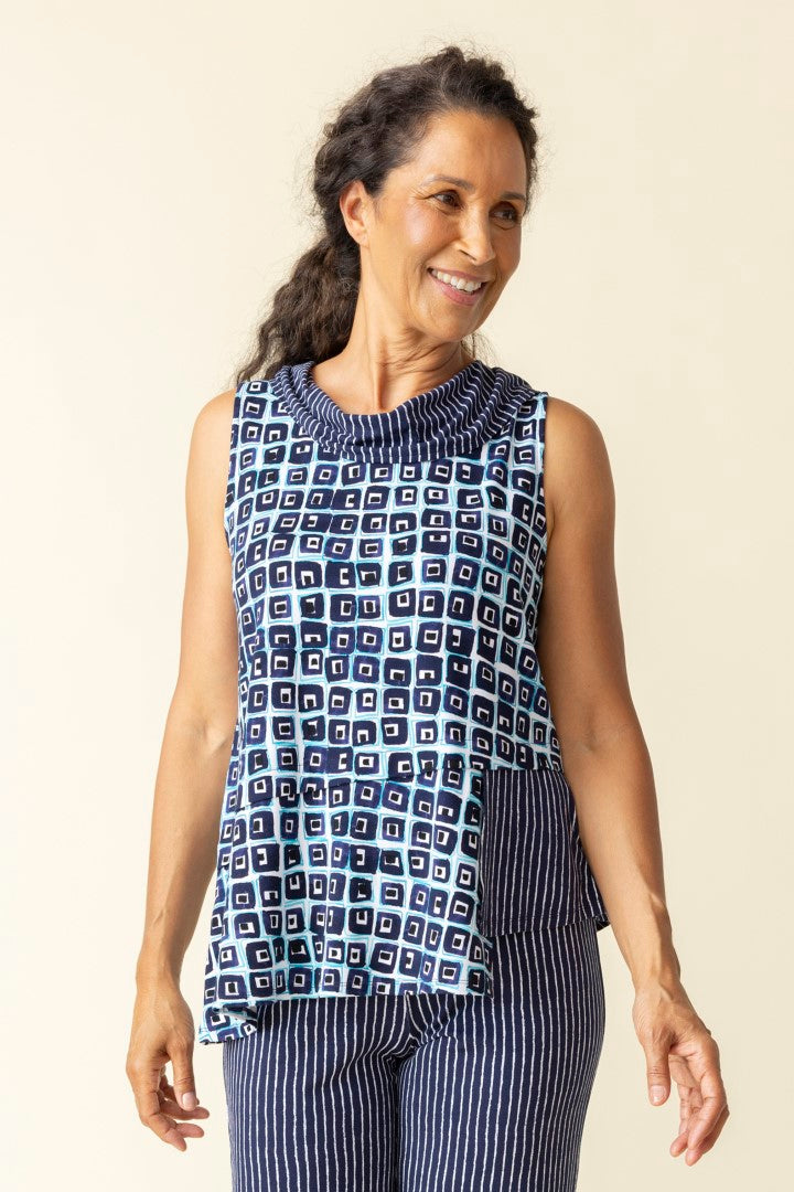 Core Travel Mixed Cowl Sleeveless Top in Navy by Habitat Clothing