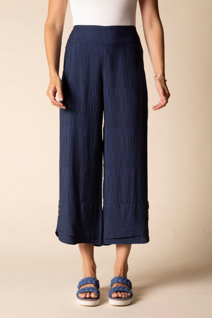 2026 Soft Rayon Jacquard Wide Leg Crop Pant in Navy by Habitat Clothing - Maine Yarn & Fiber Supply