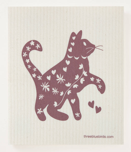 Cool Cat (Mauve) - Swedish Dishcloths by Three Blue Birds