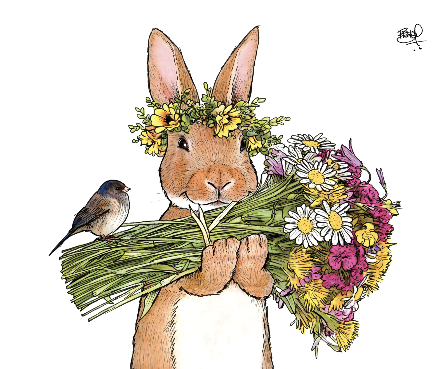 Bunny Bouquet - Greeting Card (blank inside) by Shawn Braley Illustration