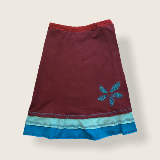Maroon - Upcycled Three Layer Applique Skirt by Sardine Clothing Co