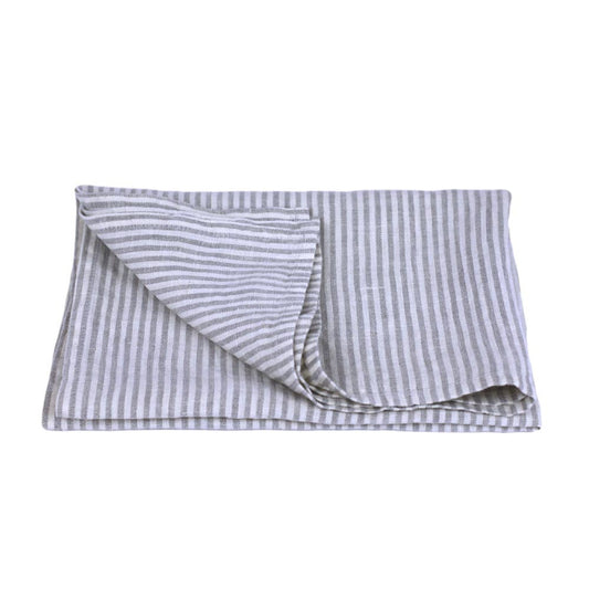 Grey White Thin Stripe - Stonewashed Linen Hand Towel by LinenCasa