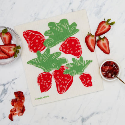 Strawberries - Swedish Dishcloths by Three Blue Birds
