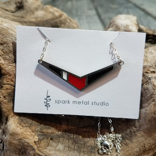 Wings Necklace - Black/White/Red by Spark Metal Studio
