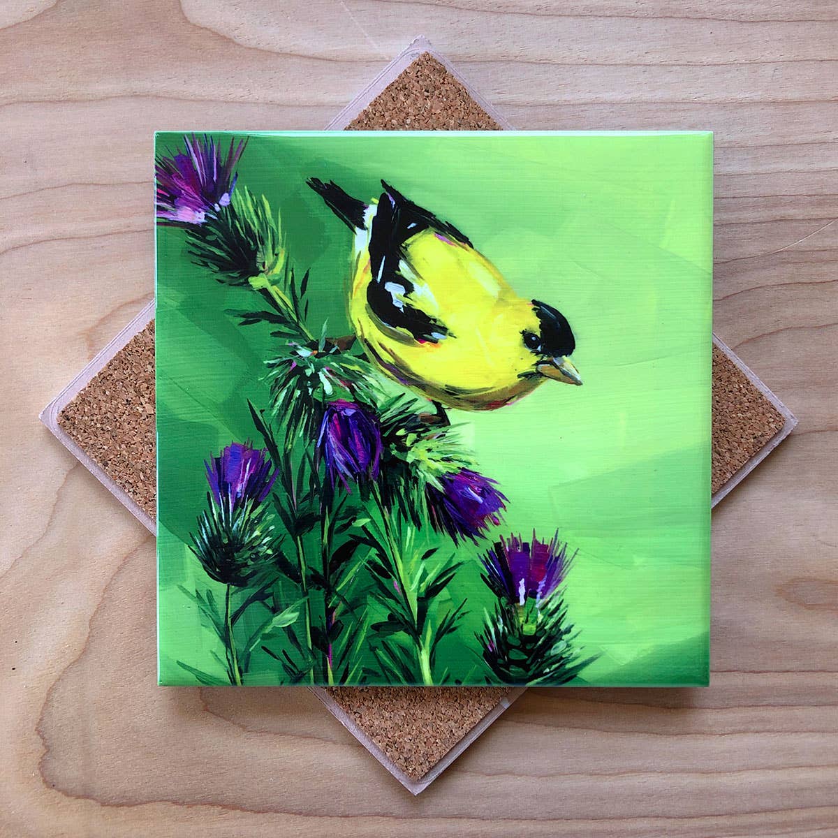 Goldfinch on Thistle Trivet by Art by Alyssa