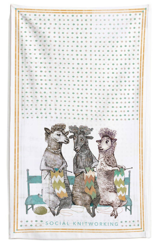 Social Knitworking Tea Towel by Artiphany