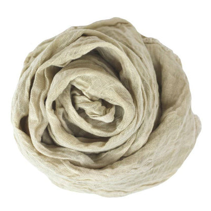 Frayed Edge Light Linen Scarf – Beige Stripes by LinenCasa