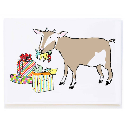 Goat Eating Gifts - Birthday Greeting Card by Molly O