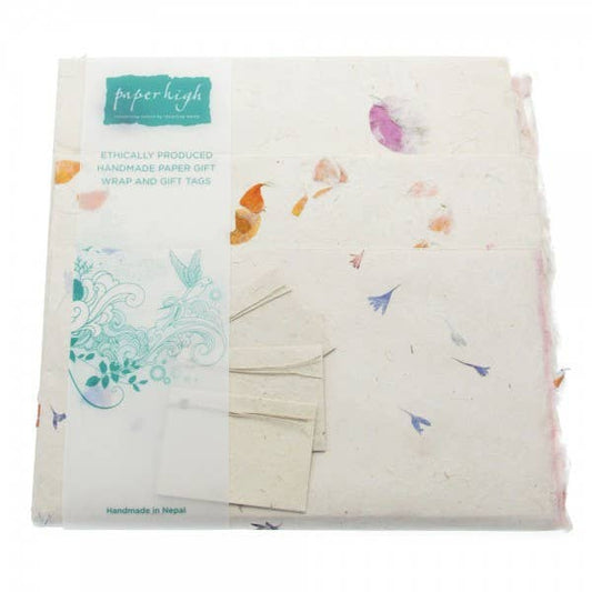 Natural Petaled Three Sheet Gift Wrap Pack with tags from Paper High