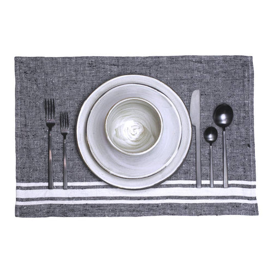 Black with White Stripes - Stonewashed Linen Placemat by LinenCasa