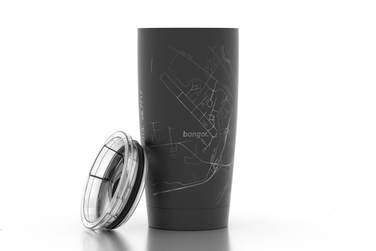 Bangor, Maine Map 20 oz Insulated Pint Tumbler (Black) from Well Told
