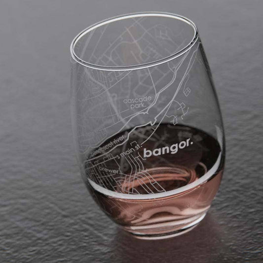 Bangor, Maine Stemless Wine Glass by Well Told