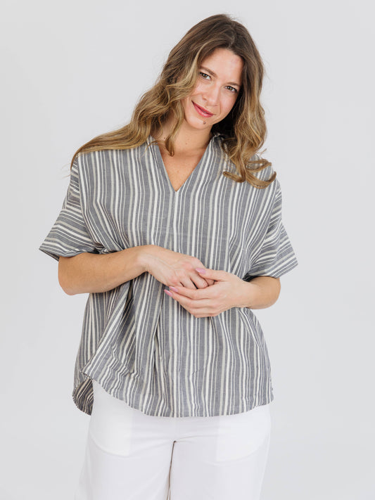 Chennai Top in Grey Stripe by Mata Traders