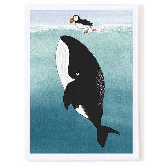 Puffin and Whale - Greeting Card (Blank Inside) by Molly O