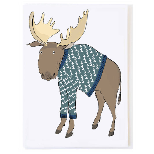 Moose Wearing Sweater - Greeting Card (Blank Inside) by Molly O