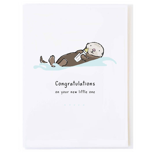 Baby Otter - New Baby Greeting Card (Blank Inside) by Molly O