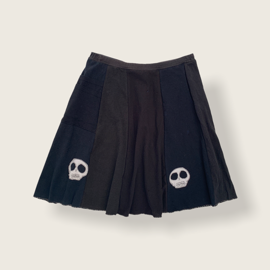 Black with Skulls - Upcycled One of a Kind Applique Skirt by Sardine Clothing Co