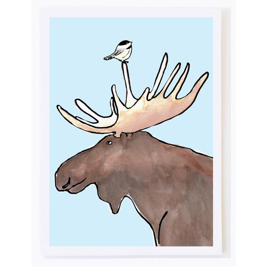 Chickadee and Moose - Greeting Card (Blank Inside) by Molly O