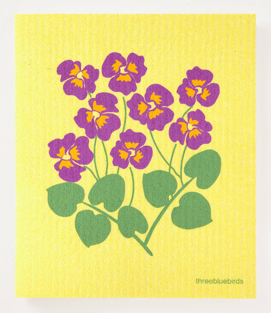 Pansies on Yellow - Swedish Dishcloths by Three Blue Birds