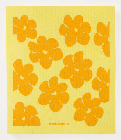 Flower Power (Yellow) - Swedish Dishcloths by Three Blue Birds