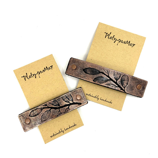 Rustic Copper Leaves / Branch Leather Hair Barrette by PlatypusMax