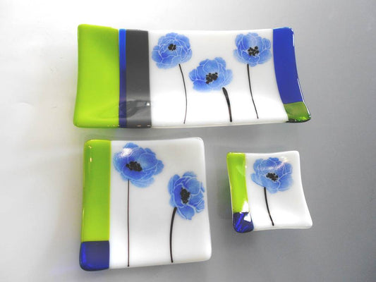 Blue Poppy Glass Dishes by Art Glass Array