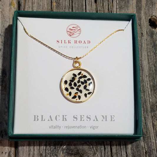 Black Sesame Seed Gold Simple Circle Necklace by Illuminated Me Jewelry