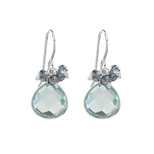 Aqua Quartz Bezel with Clusters Sterling Silver Earrings by Sonoma Art Works