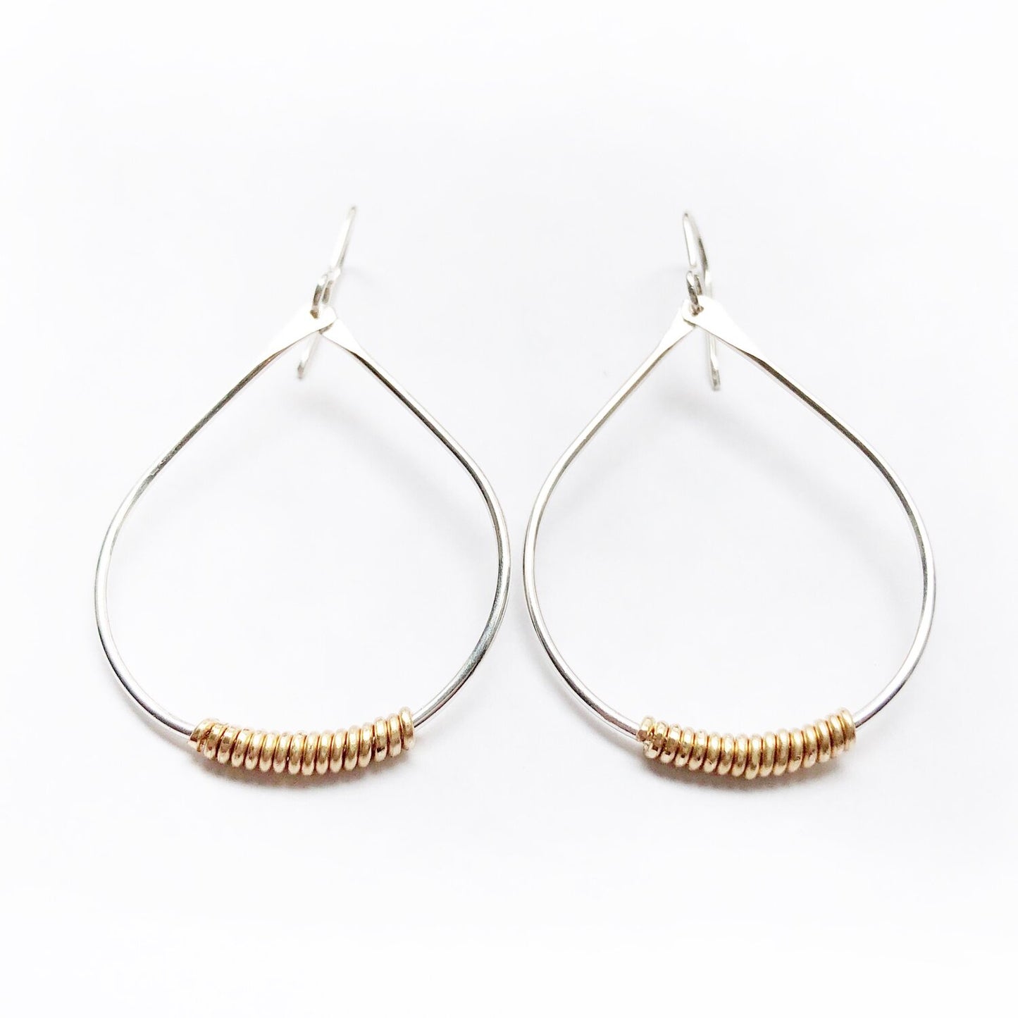 Teardrop With Gold Wirewrap (Wire or Post) Sterling Silver Earrings by Cullen Jewelry Design