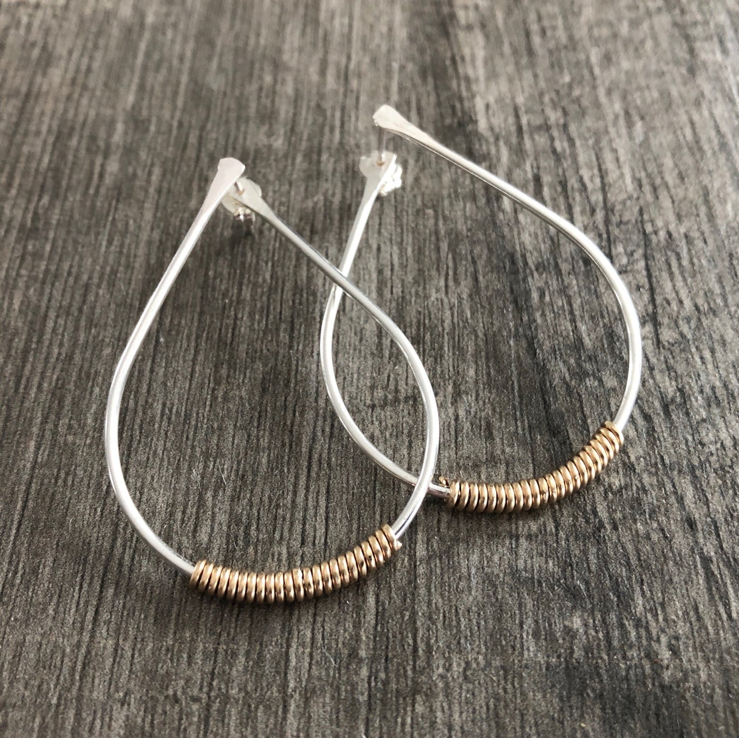 Teardrop With Gold Wirewrap (Wire or Post) Sterling Silver Earrings by Cullen Jewelry Design