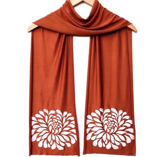 Chrysanthemum Skinny Scarf (White Ink) by Windsparrow Studio