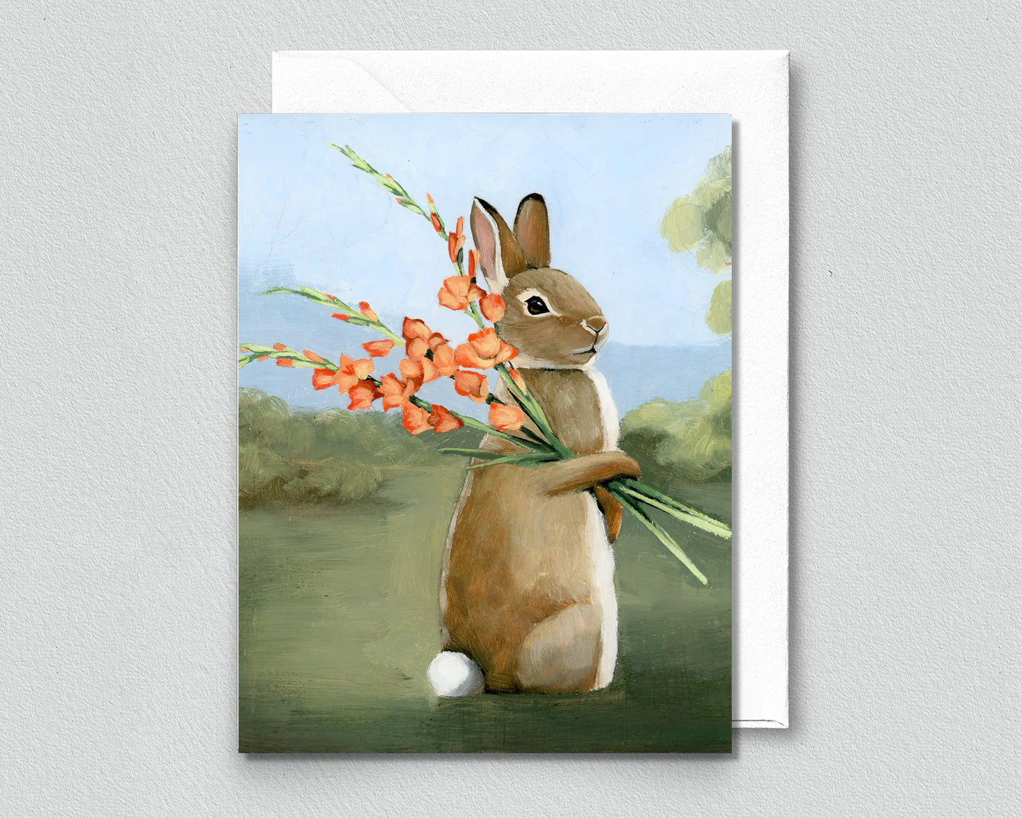 Rabbit with Gladiolus Greeting Card (blank inside) by Kim Ferreira (Joie de Vivre)