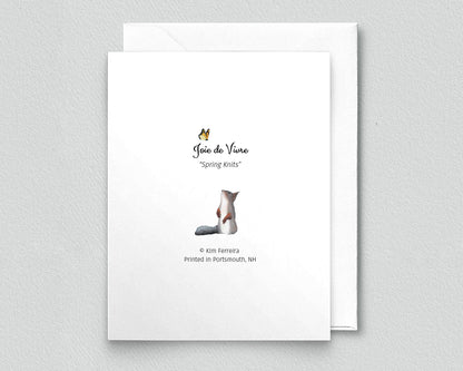 Rabbit Knitting Greeting Card (blank inside) by Kim Ferreira (Joie de Vivre)