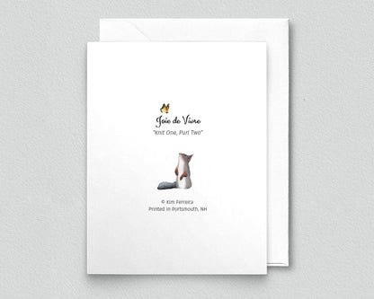 Weasel Knitting Greeting Card (blank inside) by Kim Ferreira (Joie de Vivre)