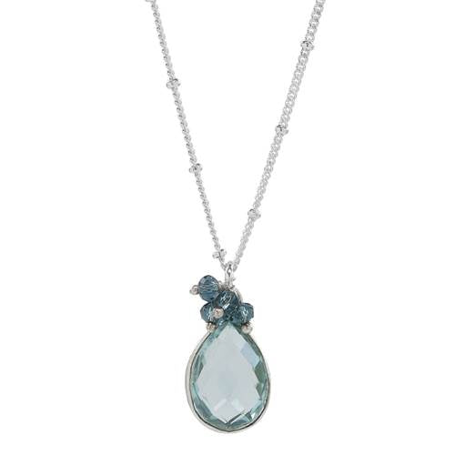 Aqua Quartz Bezel with Clusters Sterling Silver Necklace by Sonoma Art Works