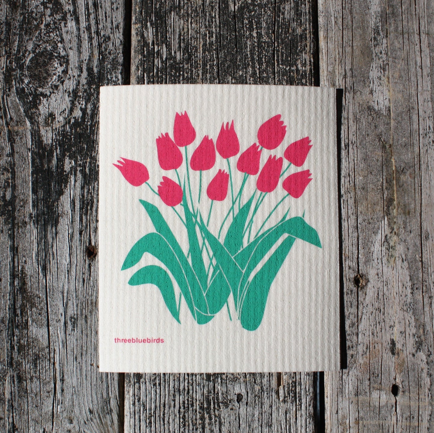 Pink Tulips - Swedish Dishcloths by Three Blue Birds