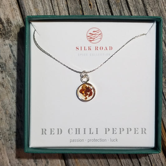 Red Chili Pepper Silver Small Circle Necklace by Illuminated Me Jewelry