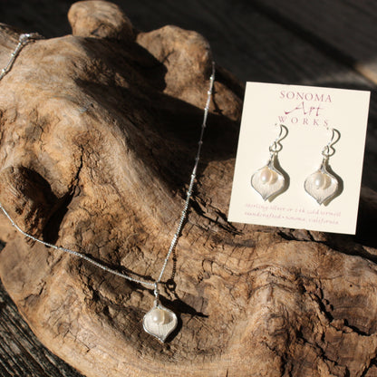 Calla Lily with Pearl in Sterling Silver Earrings by Sonoma Art Works