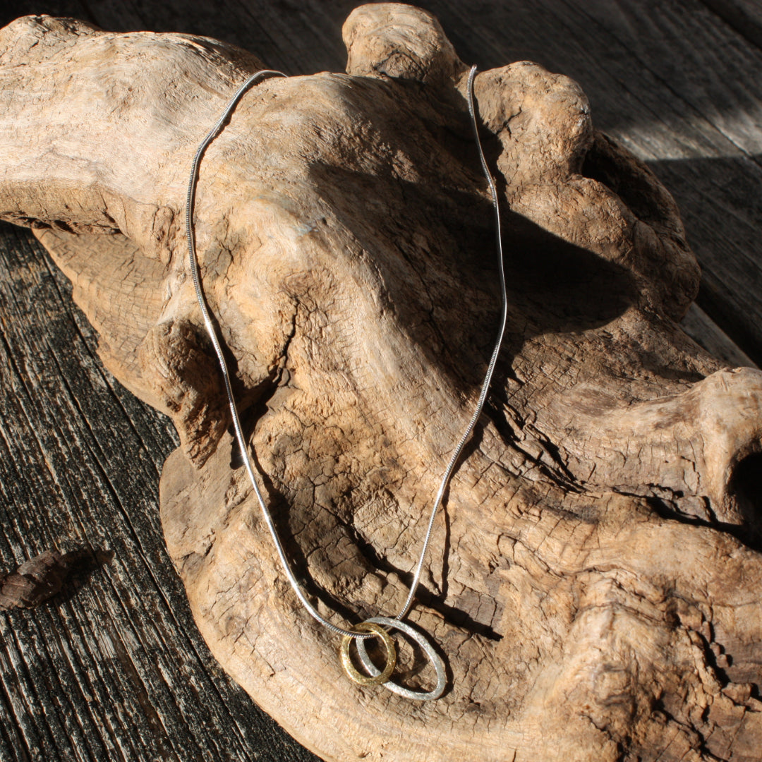Two Tone Oval Sterling Silver and Gold Vermeil Necklace by Sonoma Art Works - Maine Yarn & Fiber Supply