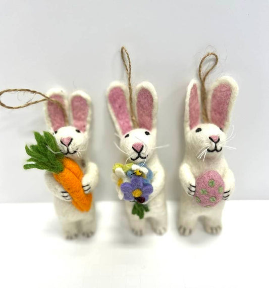 White and Grey Easter Bunny Ornaments by The Winding Road