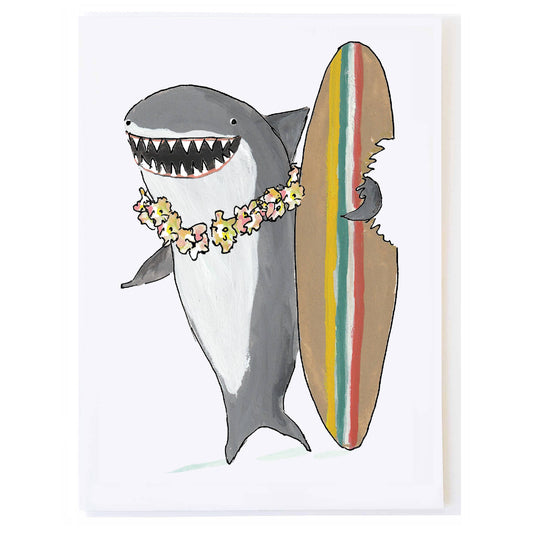 Shark with Surfboard - Birthday Greeting Card by Molly O