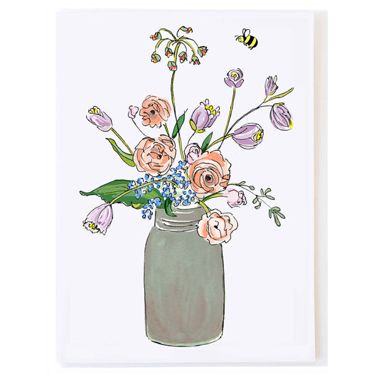 Bee and Flowers - Greeting Card by Molly O